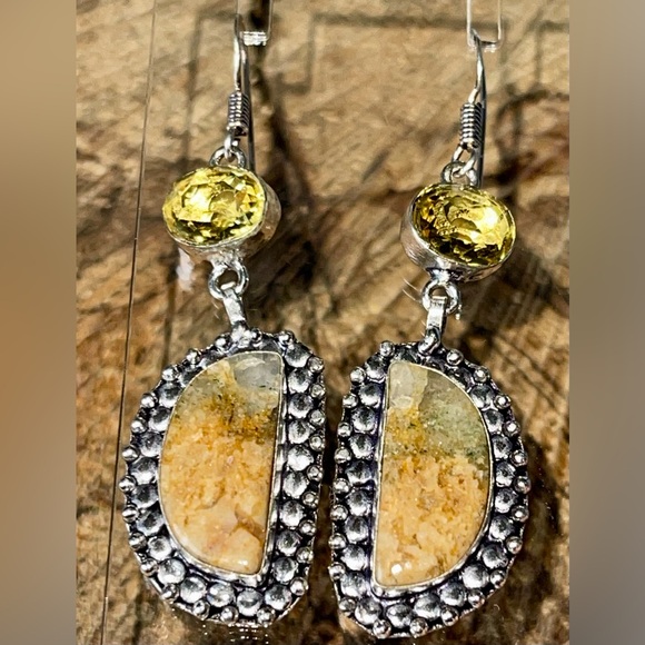 “The Relief Stone” Mariposite Earrings 2 1/2” - Picture 3 of 8